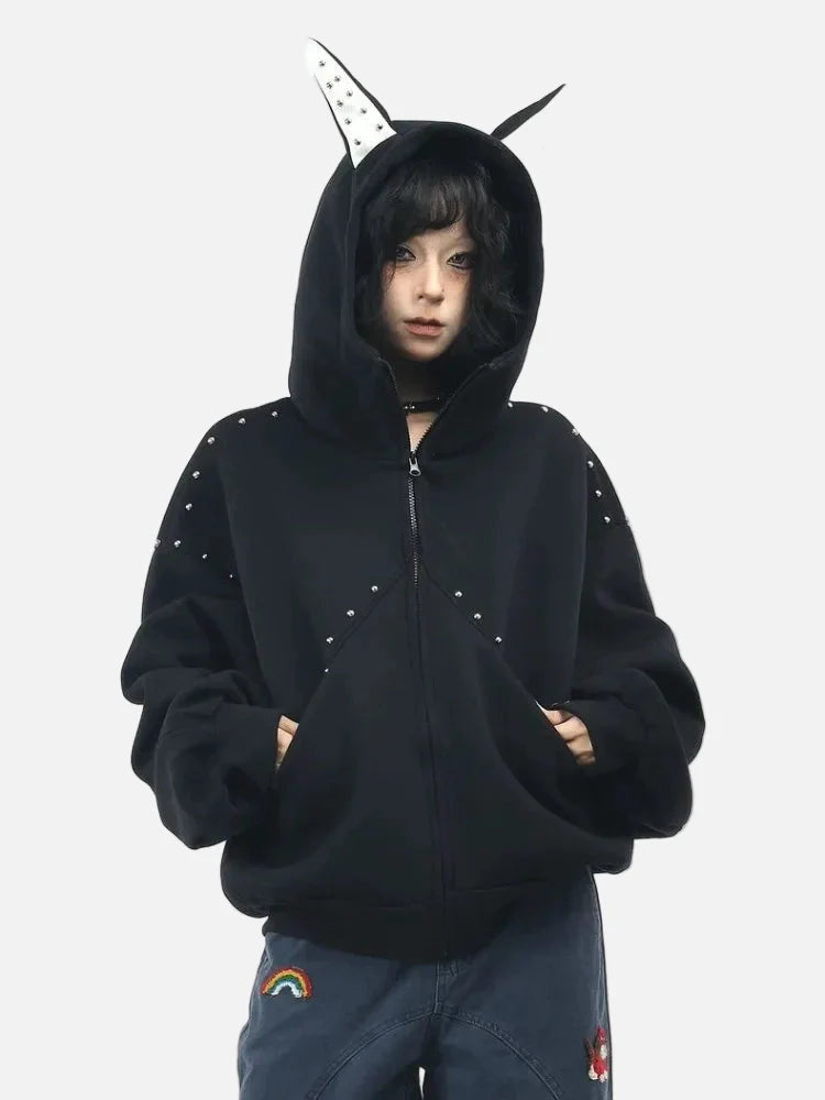 Stud Ear Dark Patchwork Hood