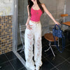 White Torn Tie Splicing High-Rise Denim