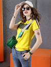 Sleeve Short Letter Sequin Lightweight Yellow T-Shirt