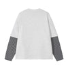 Chic Crew Neck Multi-Stripe Fake Two Piece Long Sleeve T-Shirt