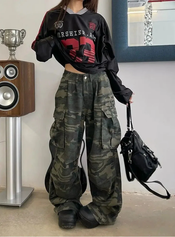Heritage Rinse Woodland Print Wide Denim alternatif görünüm