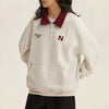 Plush Fold Collar Embroidered Sweatshirt