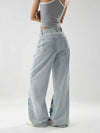 Western Style Oversized Torn Printed Blue Denim