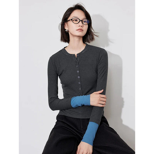 Polished Color Block Round Neck T-Shirt alternatif görünüm