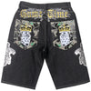 Knee-Drop Distressed Denim Shorts