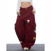 2000s Versatile 2000s Style Red Botanical Utility Denim