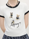Women Block-Style Textured Canine Print with Contrast T-Shirt