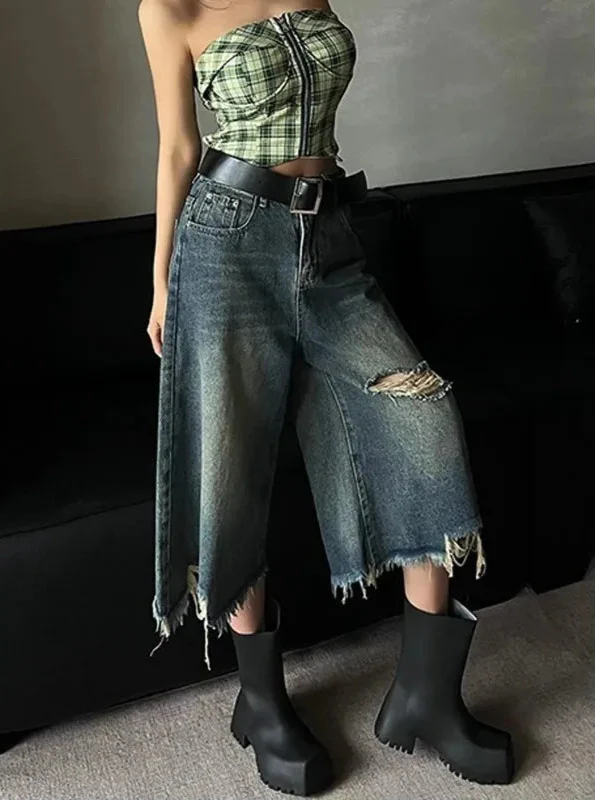 Women Timeless distressed high-waist vintage Denim Shorts