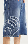 Mozaik Desenli Jean Şort, kombin görünüm — Navra Wear