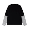 Chic Crew Neck Multi-Stripe Fake Two Piece Long Sleeve T-Shirt