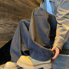 Handsome Plain Tone Splicing Relaxed Denim