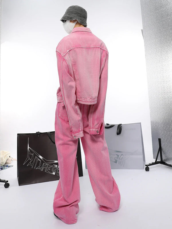 Pink Chic Oversized Denim Jacket And Relaxed Denim alternatif görünüm