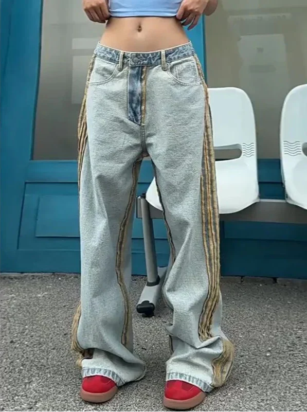 Street Edge Line Contrast Stripe Bell-Leg Denim