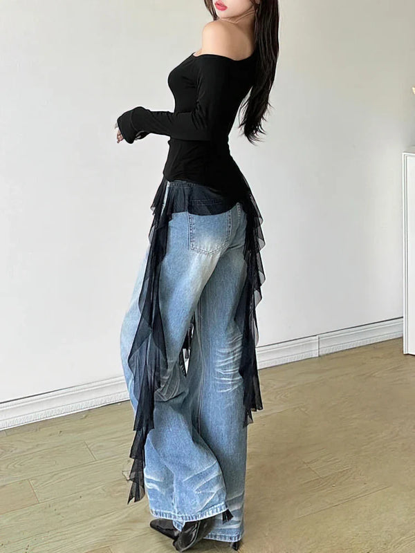 Off Tassel Ruffles Gentle Sweet T-Shirt alternatif görünüm