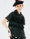 Dot Print Lapel Black Short Blouse