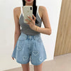 Heartbeat Embroidery Denim Shorts