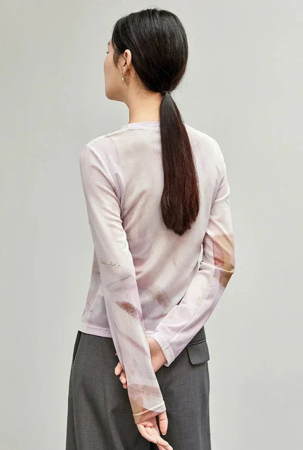Chic Mesh Long Sleeve T-Shirt alternatif görünüm