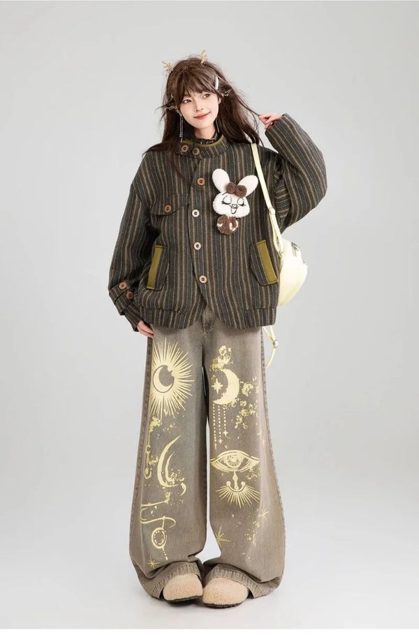 Easy Graphic Print Relaxed Heritage Bell Leg Denim