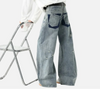 Bamboo Striped Faded Bell Leg Denim