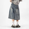 Sleek Metro Graphic Printed Relaxed Wide Leg Denim Shorts