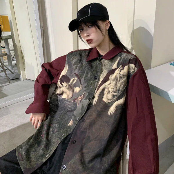Crimson Oversized Retro Woven Top
