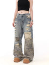 Heritage Rinse Blue Torn Relaxed Denim