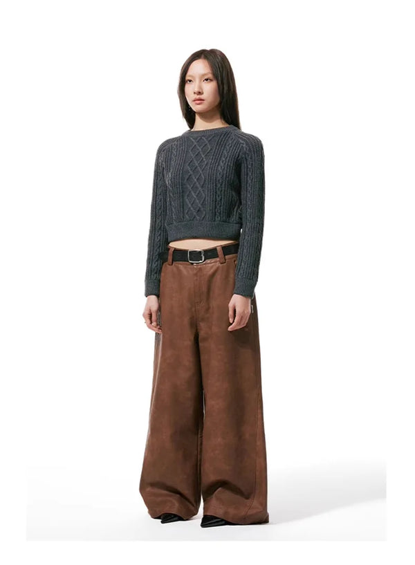 Luxe Mocha Leather Wide-Leg alternatif görünüm