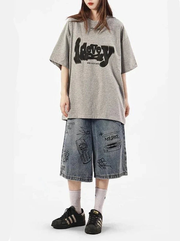 2000s Women's Printed Rinse Denim Shorts alternatif görünüm