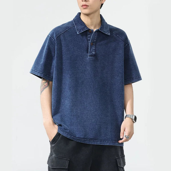 Men Chic Everyday Knitted Denim Collar-Knit T-Shirt