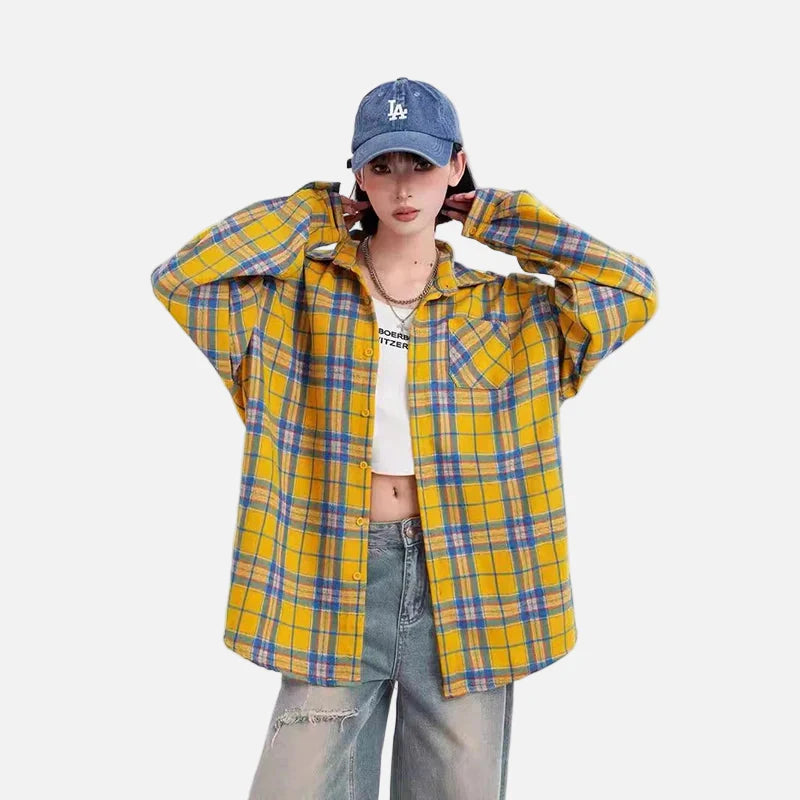 Drape-Fit Plaid Oversized Long Shirt