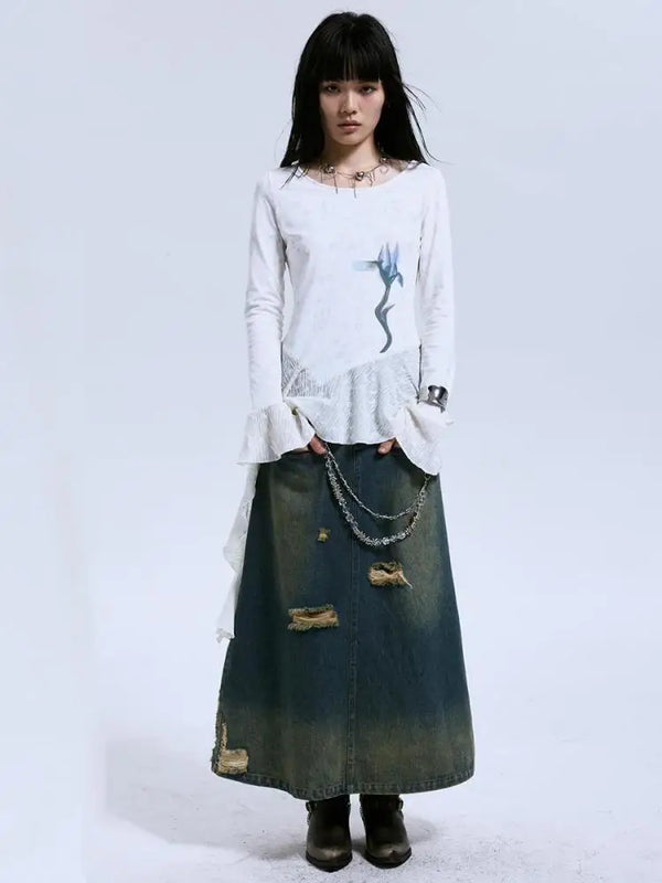 Yedinas Spliced Noir-Edge Visual Long T-Shirt