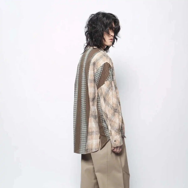 Colorblock Plaid Well-Cut Mens Long Top alternatif görünüm