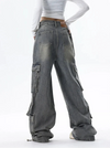 Women Gray High-Rise Bell Leg Blue Relaxed Denim