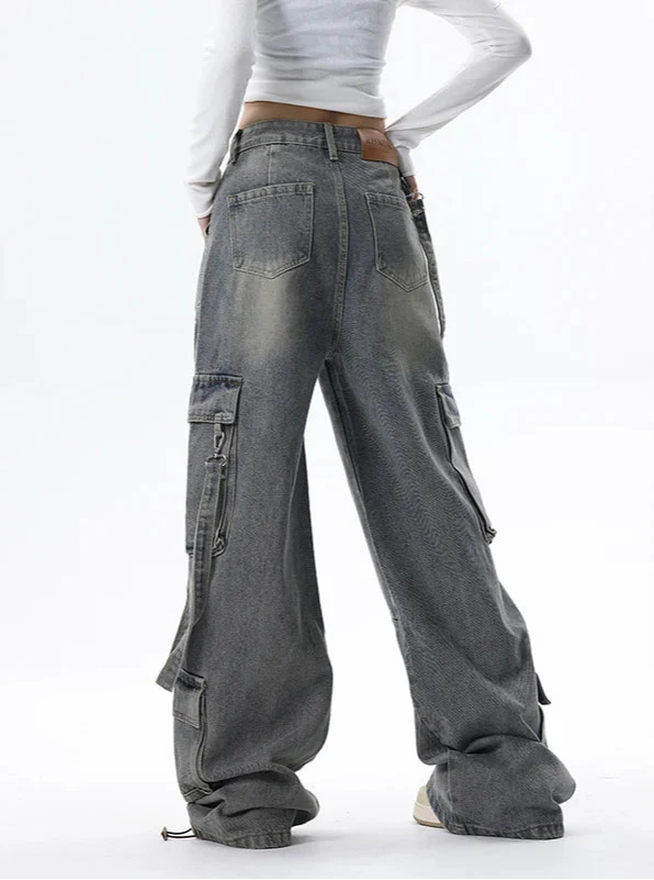 Women Gray High-Rise Bell Leg Blue Relaxed Denim alternatif görünüm