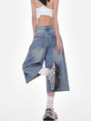 Boyfriend Graphic Torn Sleek Denim Shorts