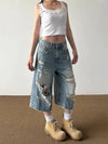 Metro Comfort Faded Wide Leg Denim Shorts