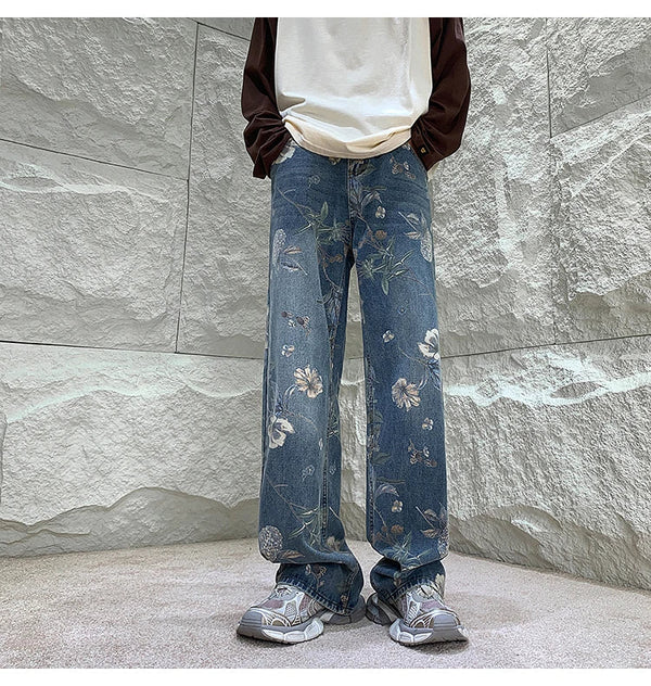 Sleek Modern Botanical Printed Easy Cut Denim