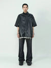 Embossed Faux Leather Black Short Shirt