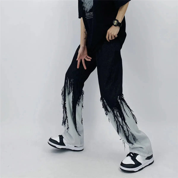 Sleek Contrast Color Tassel Relaxed Denim alternatif görünüm
