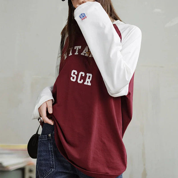 Contrast Burgundy Long Sleeve T-Shirt alternatif görünüm