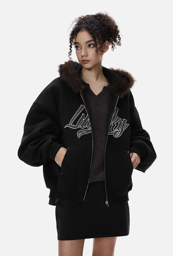 Fur Collar Stitch Cozy Hood alternatif görünüm