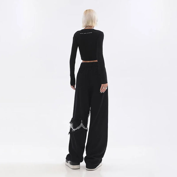 Chain Detail Oversized Bottoms alternatif görünüm