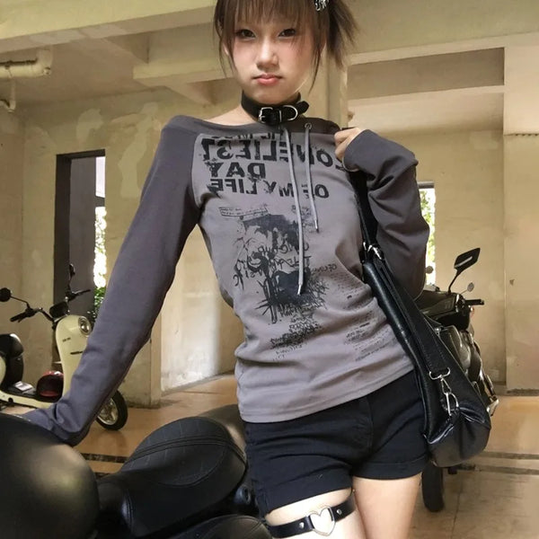New-Millennium Abstract Illustrated Long-Sleeve T-Shirt alternatif görünüm