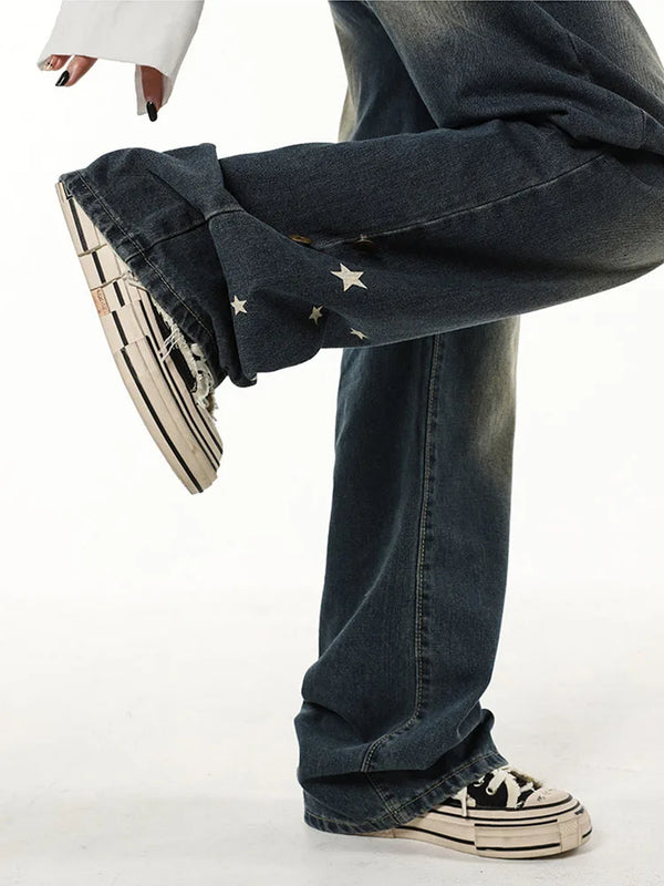 Stellar-Adorned Bell-Leg Denim