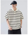 Artistic Stripe Sport-Collar Short Sleeve T-Shirt