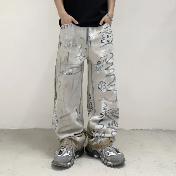 Graphic Print Easy Cut Wide Denim