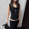 Noir-Edge Diamond Cross Backless Crop Top