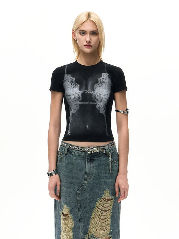Turn-Of-Era Women's Cut-Short Top T-Shirt alternatif görünüm