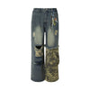 Long-lasting Classic Camo Print Splicing Design Denim