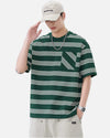 Chic Unstructured Fit Bar-Print with Front Pocket T-Shirt